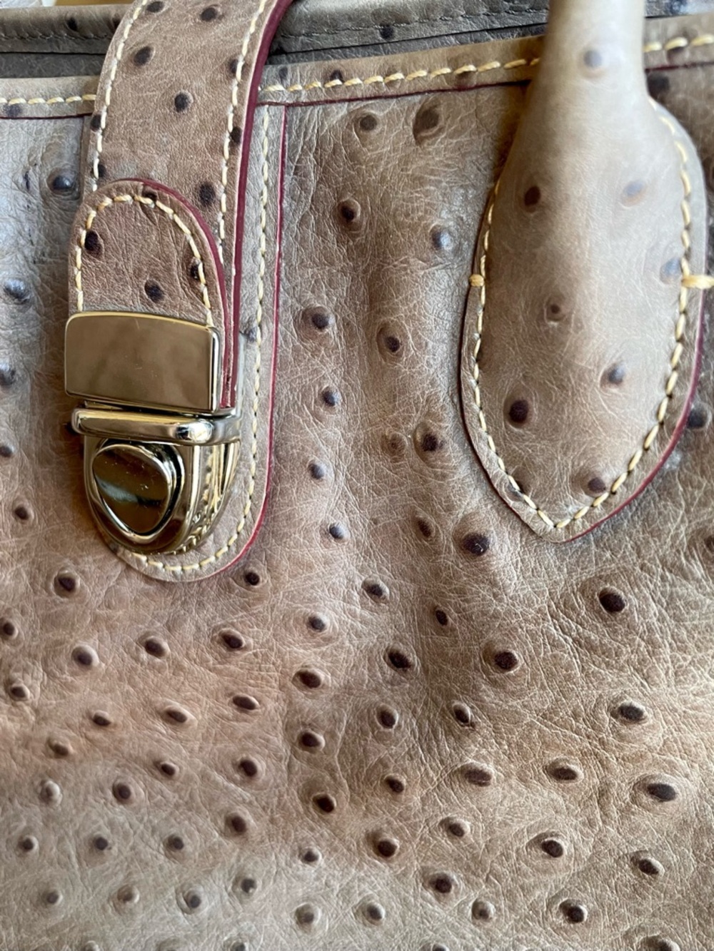 Dooney & Bourke Ostrich Leather Satchel Taupe Chain Strap Bag - Picture 5 of 14